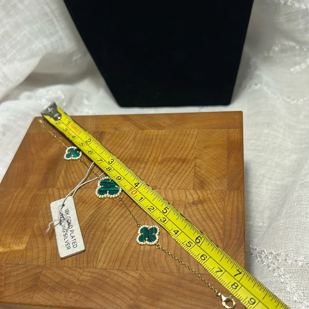 NWT Rachel Zoe 18k gold over sterling silver bracelet malachite clover bracelet